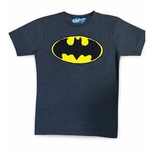 Batman T-Shirt Boys Sz 6/7 Small Gray Yellow Logo DC Comics